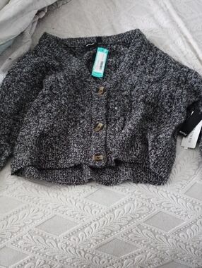RD Style Black and Gray Marled Button Cardigan
